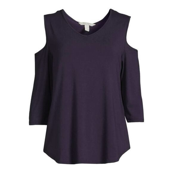 [B9] Nine.Eight Cold Shoulder Navy Blue Relaxed Blouse, Size Small - Picture 5 of 6